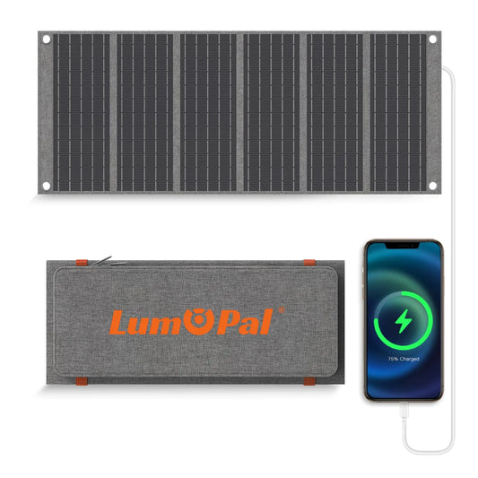 LUMOPAL 30W Foldable Solar Panel Portable Solar Charger with PD USB-C 30W USB-A 18W max Output Backpacking Solar Panel for Camping Ultra Compact Solar Panels for Hiking Trip Outdoor Activities
