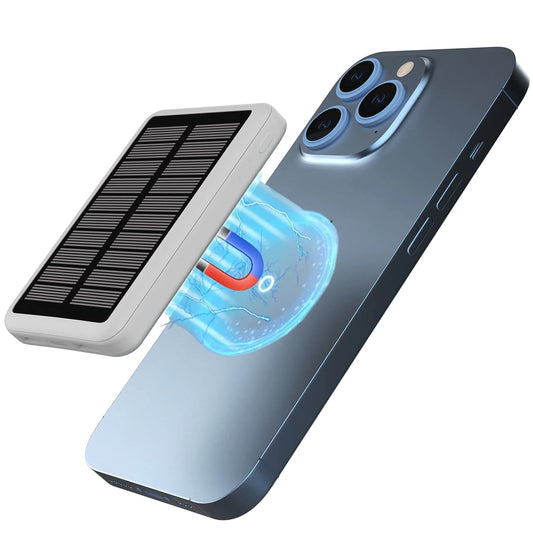 RABrand Solar Wireless Magnetic Power Bank 10000mAh Portable Charger with Solar Panel Strong Magnet 22.5W Fast Charging Solar Charging in All Type of Weather Compatible with iPhone 14/13/12